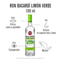 RON BACARDÍ LIMÓN VERDE 700 ML, Ron Saborizado, Fresco y Cítrico, Fórmula Única, Para Mezclar, Servir Frío