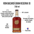 BACARDÍ, Gran Reserva 10 Años, Ron de 750 ml, Añejado por Diez Años, Sabor Profundo y Suave, Ideal para Coctelería