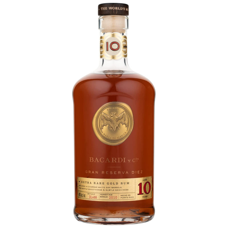 BACARDÍ, Gran Reserva 10 Años, Ron de 750 ml, Añejado por Diez Años, Sabor Profundo y Suave, Ideal para Coctelería