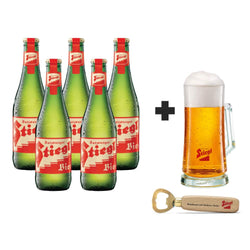 5 Pack de Cervezas Austriacas Stiegl Goldbrau de 330 ml + Tarro de vidrio + Destapador