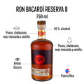RON BACARDÍ RESERVA OCHO 750 ML, Añejado por Ocho Años, Sabor Profundo y Suave, Ideal para Coctelería