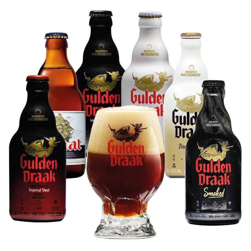 Cerveza Gulden Draak, Cerveza Augustinj Donker, Cerveza Importada de Bélgica, Pack de Cervezas Mixto, Incluye Un Huevo Dragon de 330 ML, Cerveza Estilo Belgian Strong Ale , Cerveza Con Una Segunda Fermentación, Cerveza Triple, Cerveza Quadruple, Copa Orig