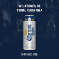 Cerveza Clara Corona Light tipo Pilsener, 12 latones de 710 ml, disfruta su auténtico sabor ligeramente amargo y Fresco, disfrútala fría