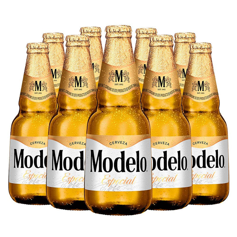 Cerveza Clara Modelo Especial tipo Pilsner 12 botellas de 355 ml, aroma a azahar y sabor a lúpulo fresco