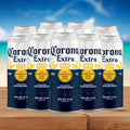 Cerveza Clara Corona Extra tipo Pilsner paquete de 12 latones de 710ml, disfruta su auténtico sabor ligeramente amargo y Fresco, disfrutala fría.