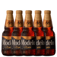 Cerveza Oscura Modelo Negra tipo Munich 12 Botellas de 355ml, color ámbar oscuro con notas a malta tostada y caramelo