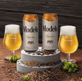 Cerveza Clara Modelo Especial tipo Pilsner 24 latones de 473ml, aroma a azahar y sabor a lúpulo fresco